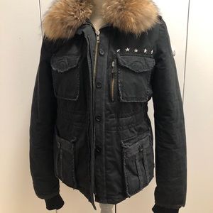 Zadig & Voltaire black parka with fur collar